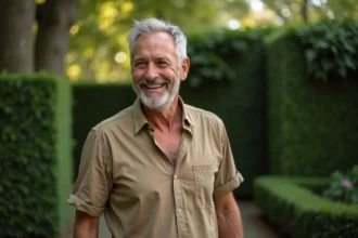 Animateur télévision dans son jardin privé protégeant sa vie personnelle