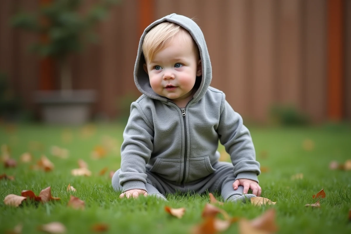 Bébé garçon en extérieur en équilibre sur l