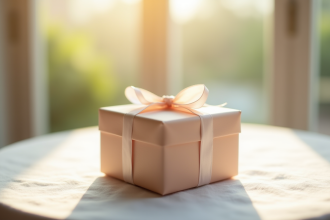 Coffret cadeau joliment emballé avec ruban délicat