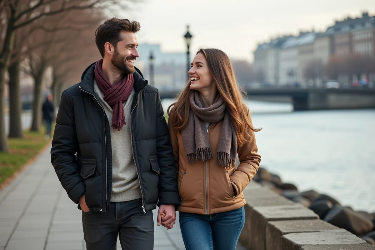 Couple marchant le long d