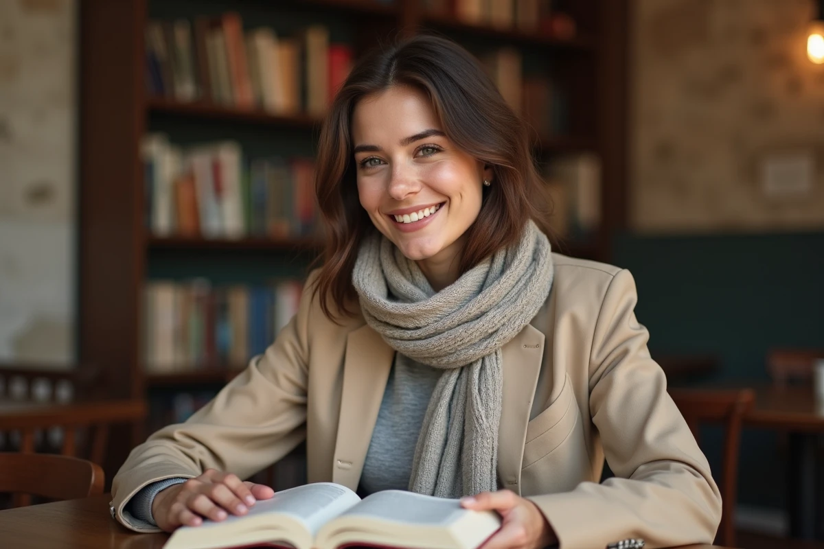 Une femme lisant dans un café chaleureux