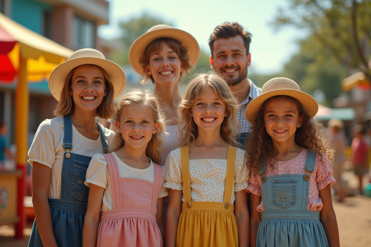 Groupe d adultes et enfants en vêtements vintage dans un parc