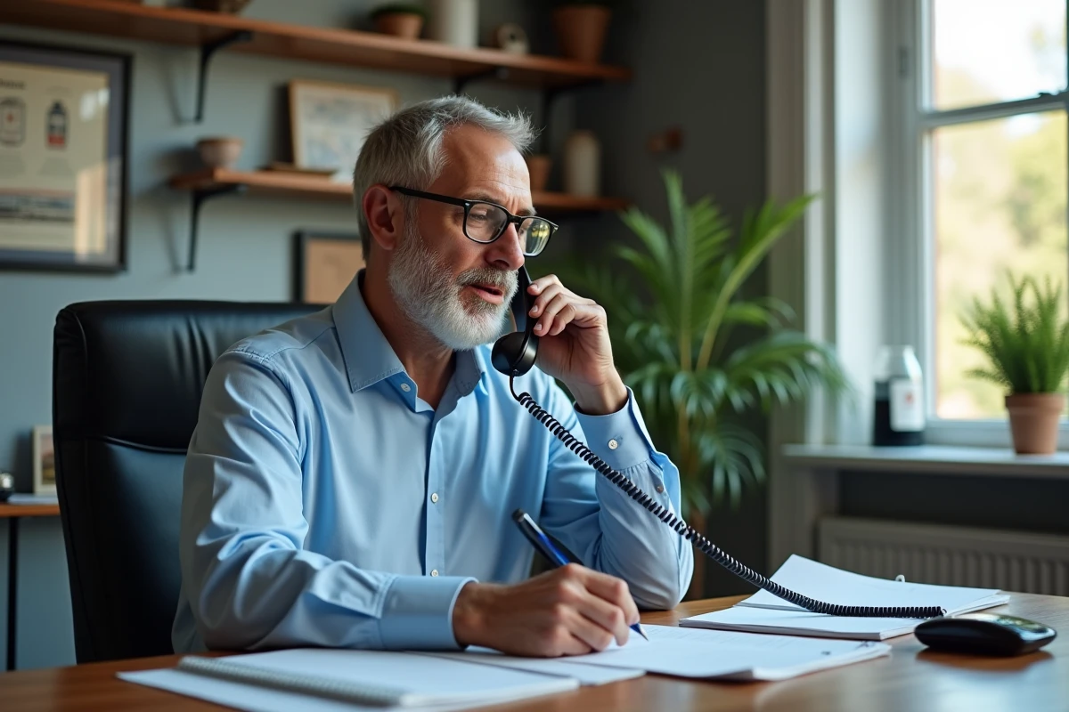 Homme en télétravail notant avec décor SNCF dans son bureau