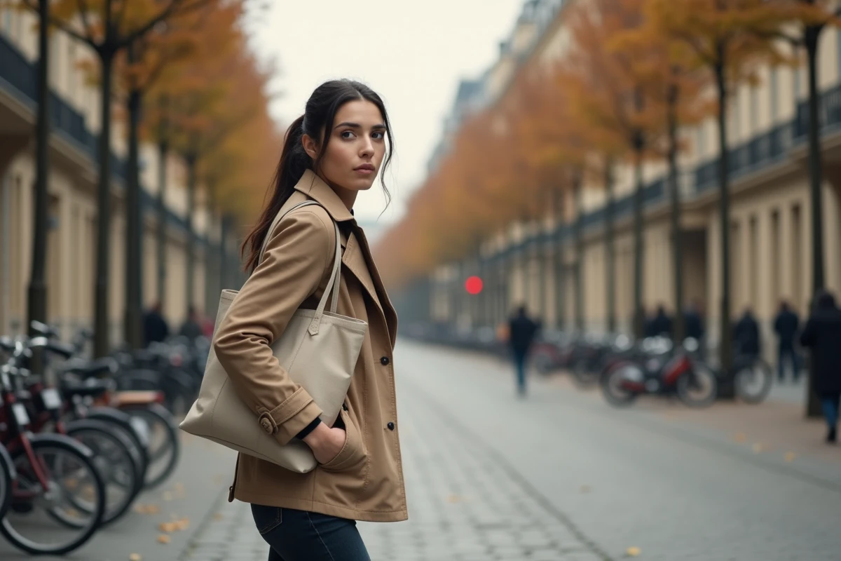 Jeune femme française marchant sur un boulevard parisien en automne, illustration d'un article sur les enfants et la vie privée d'une figure politique