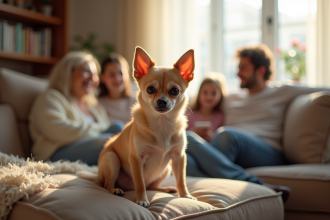 Chihuahua à poil court dans un salon familial lumineux