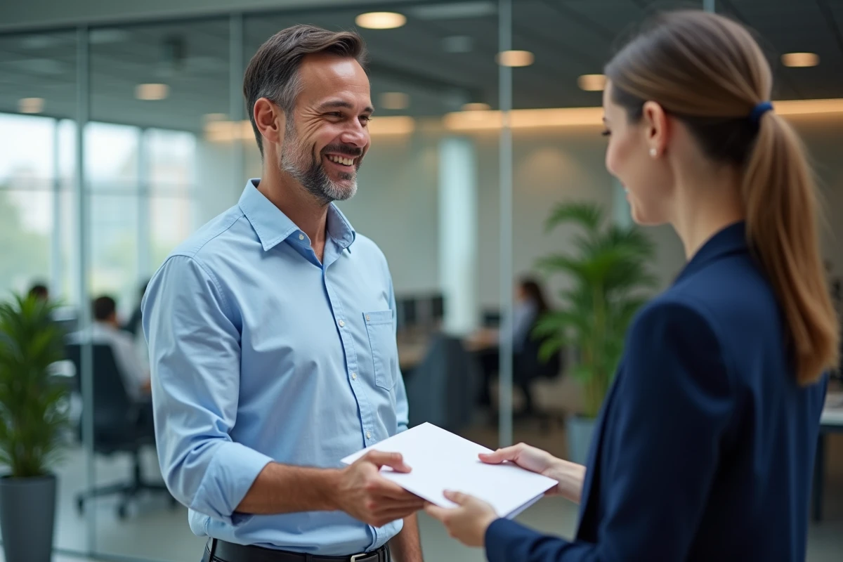 Employé remettant un courrier de congé parental au service des ressources humaines