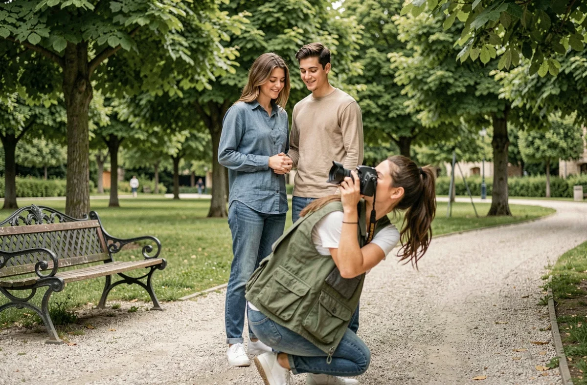 Séance photo de couple dans un parc de Brive avec une photographe professionnelle